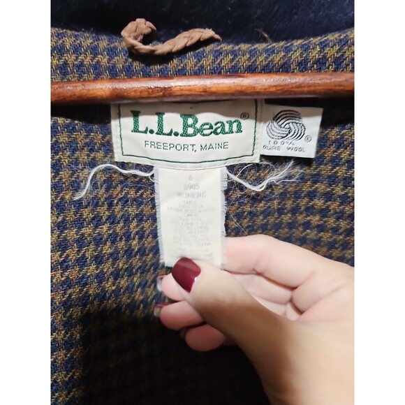 Vintage LL Bean Duffle Coat S905 Wood Toggle Women 6 Wool Houndstooth Lined USA - Picture 6 of 6